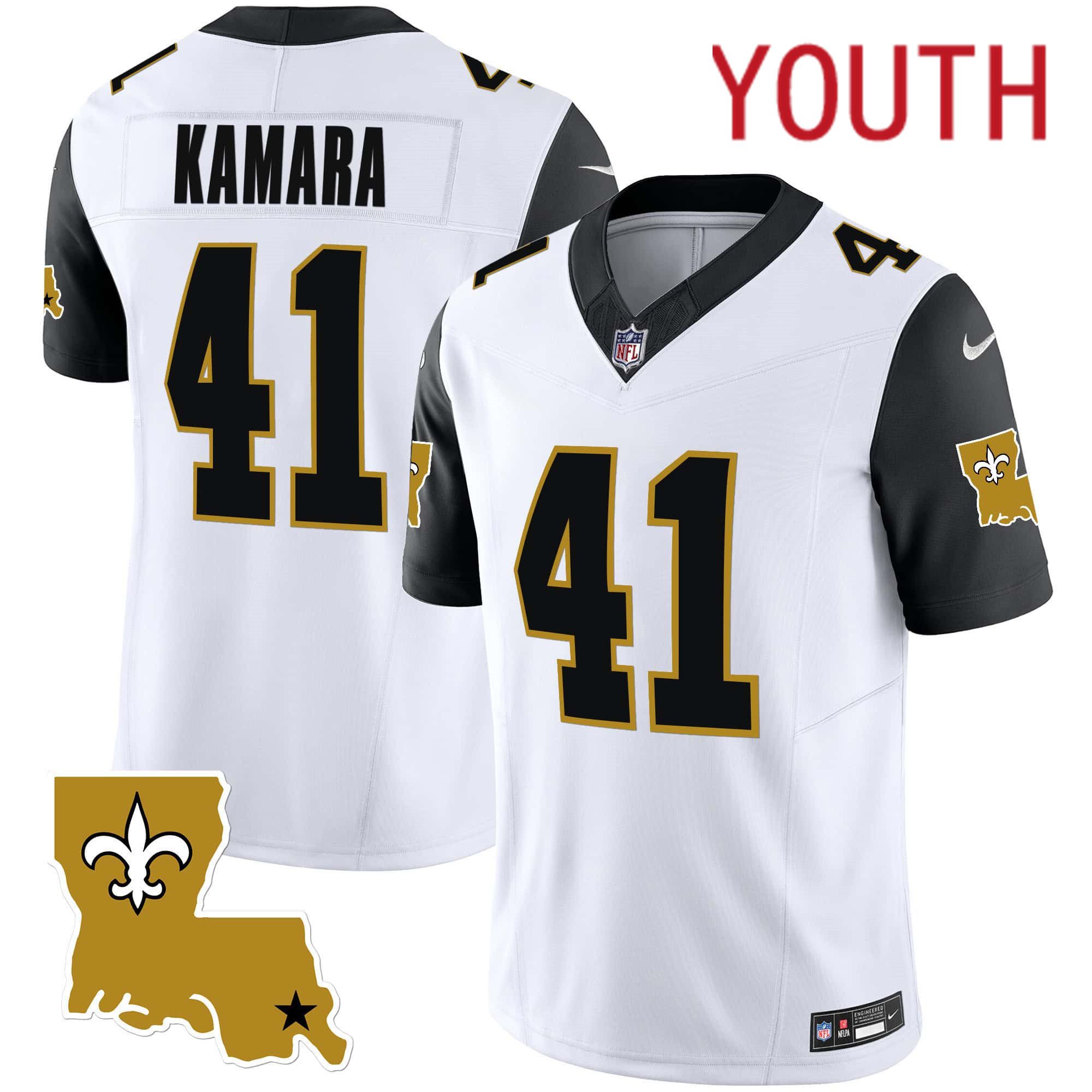 Youth New Orleans Saints 41 Kamara White 2024 Nike 1987 Legacy Vapor Limited NFL Jersey style 2